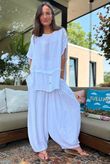 Tasha Damask Cap Sleeve Button Top White